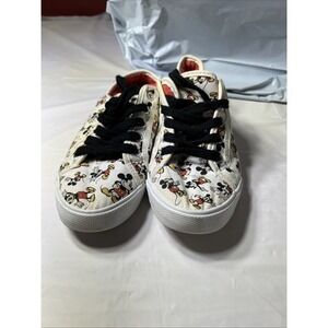 Disney Store Mickey Mouse White Canvas Low Top Sneakers (Red Interior), Size 6